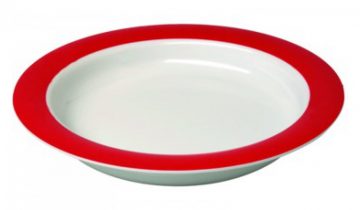 Vaatwasbestendig asymmetrisch bord Ornamin: 27 cm - wit met rode rand